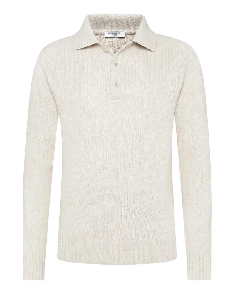 Daniele Fiesoli Strick-Langarmpoloshirt aus einerm weichen Wollmix, Regular in Offwhite