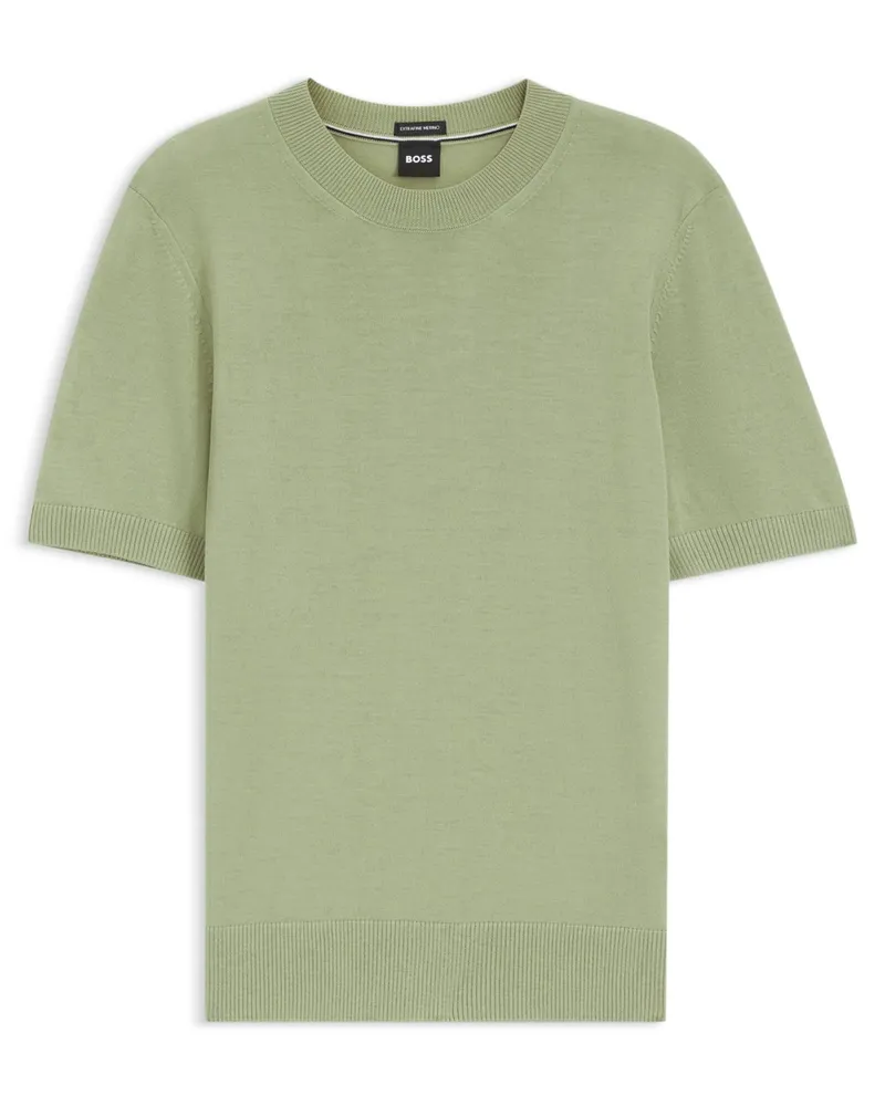 HUGO BOSS Glattstrick-T-Shirt aus Merinowolle mit Rundhalsausschnitt in Grün