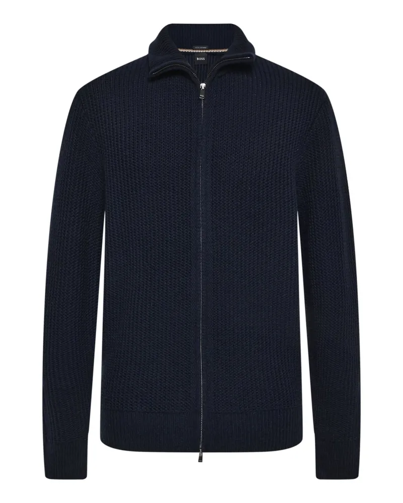 HUGO BOSS Softe Strickjacke H-Fiocco mit Stehkragen und Zip, Regular in Marine