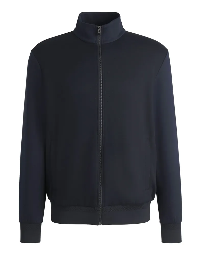 HUGO BOSS Sweatjacke mit Perlstrick-Vorderseite und Stretchanteil in Marine