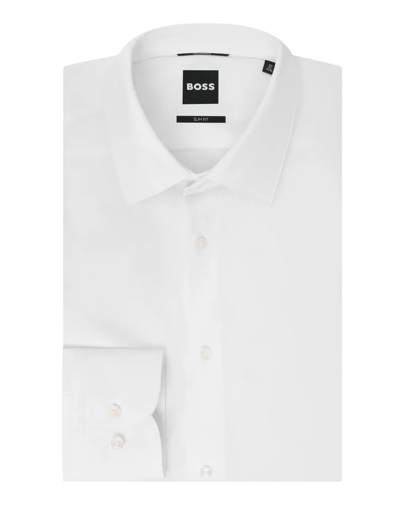 HUGO BOSS Bügelleichtes Performance-Hemd mit Kentkragen, Slim in Weiß