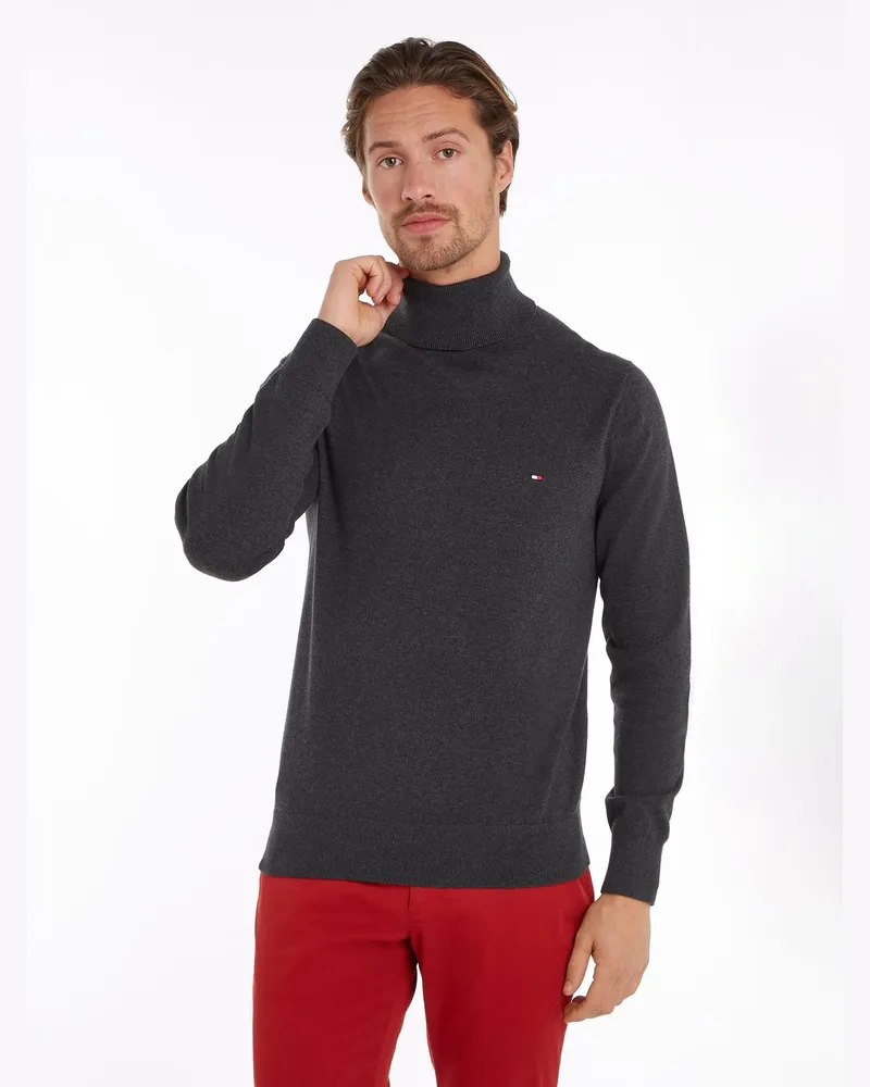Tommy Hilfiger Leichter Rollkragenpullover mit Kaschmir und kleiner Flag-Stickerei in Anthrazit
