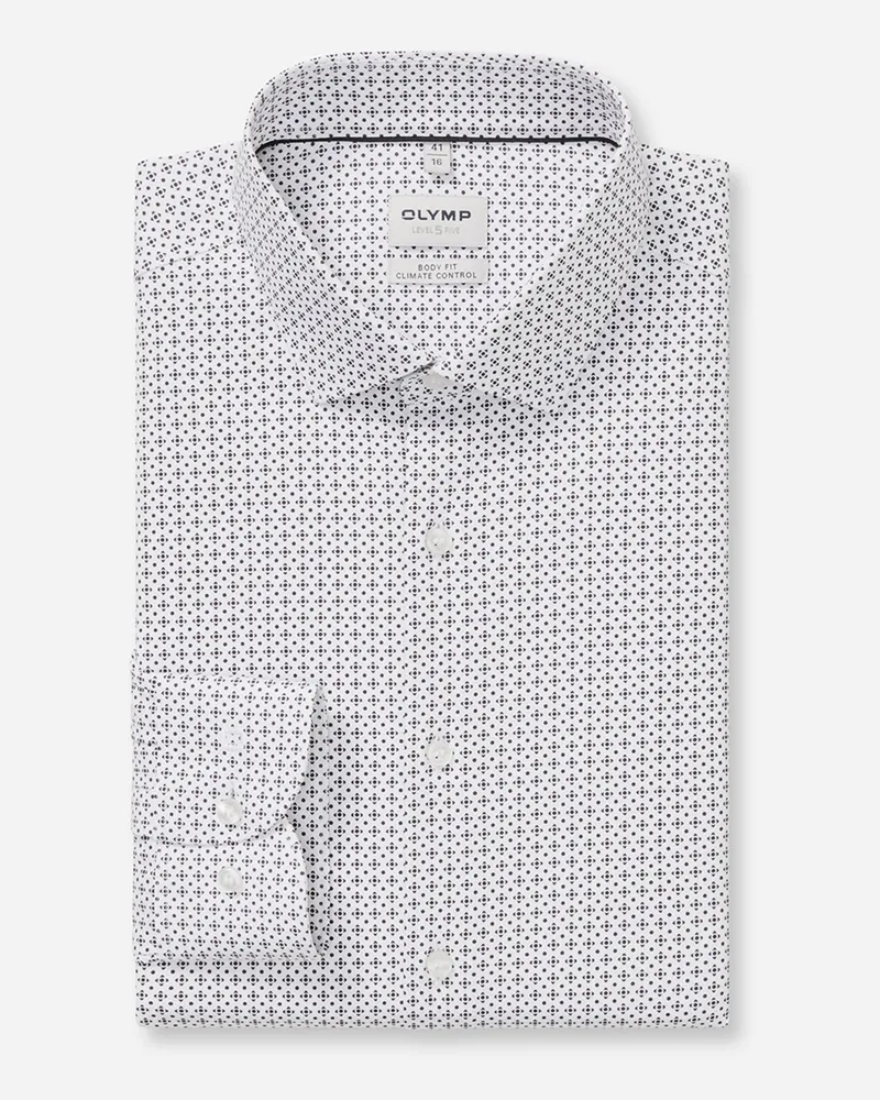 Olymp Level Five, Body Fit,  Climate Control Stretch-Hemd mit Print in Weiß