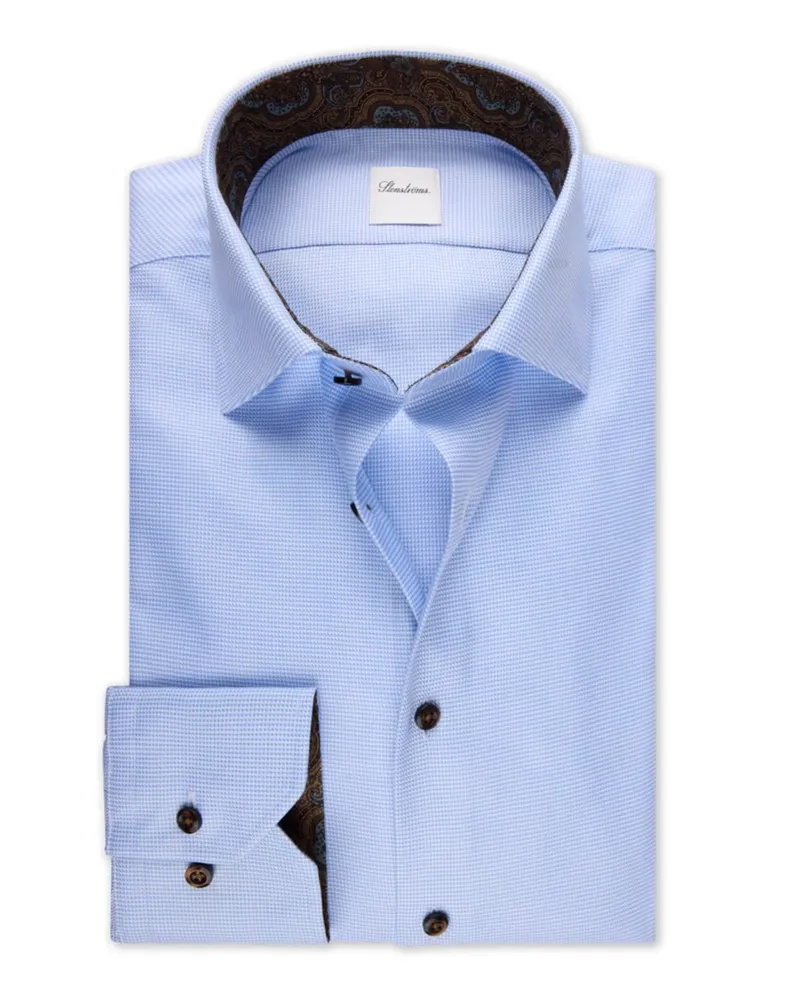 Stenströms Strukturiertes Twill-Hemd mit Kleinmuster und Ausputz, Regular in Hellblau