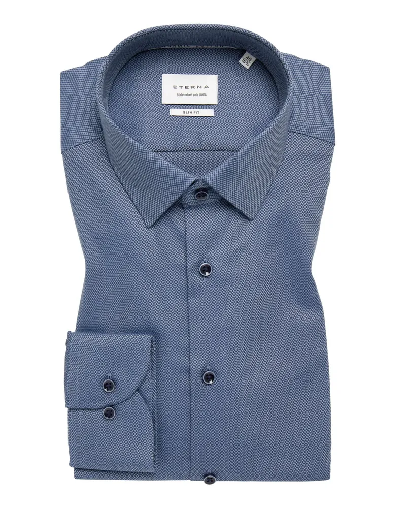 Eterna Bügelfreies Baumwollhemd mit feiner Struktur, Slim Fit in Marine