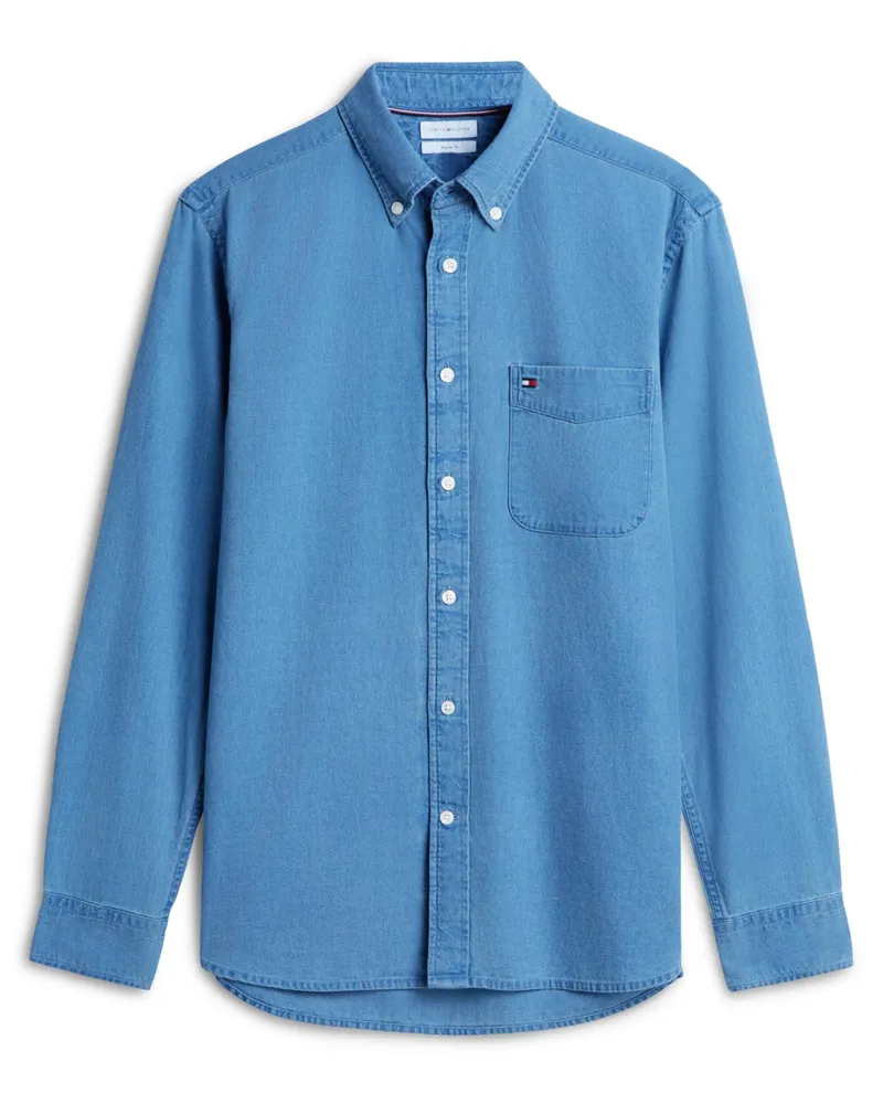 Tommy Hilfiger Baumwollhemd mit Dobby-Struktur im Denim-Look, Regular Fit in Mittelblau