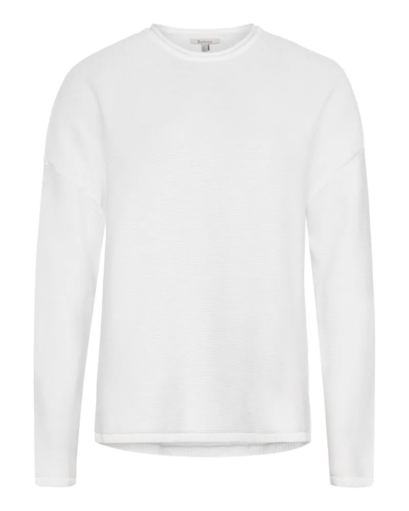 Barbour Leichter Damen-Pullover mit O-Neck und Seitenschlitzen in Weiß