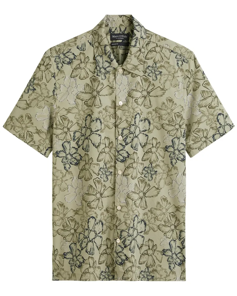 Marc O'Polo Kurzarmhemd aus Baumwolle mit Blumenprint, Regular Fit in Khaki