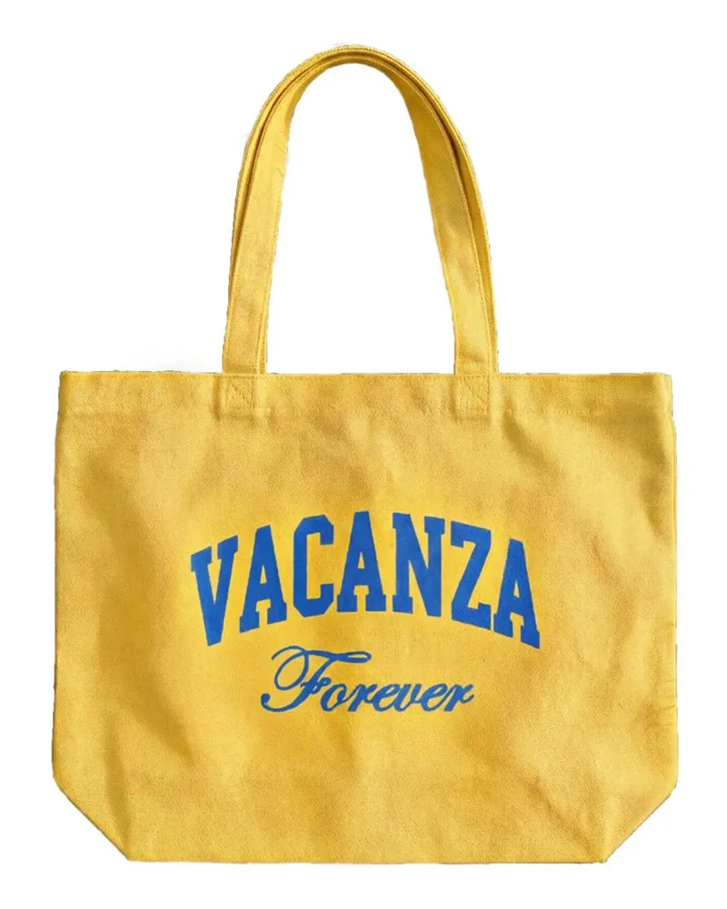 On Vacation Tragetasche aus Bio-Baumwolle mit Print in Gelb