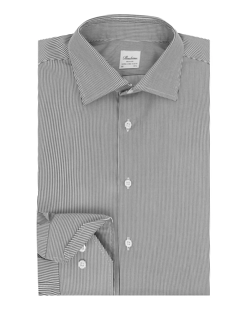 Stenströms Vollzwirn Baumwollhemd mit Streifenmuster, Regular Fit, extralang in Anthrazit