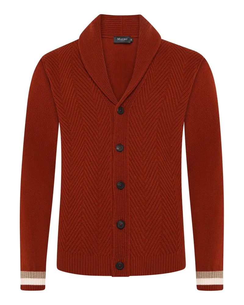 Maerz Strickjacke aus Merinowolle mit Fischgrät-Webstruktur in Rostrot