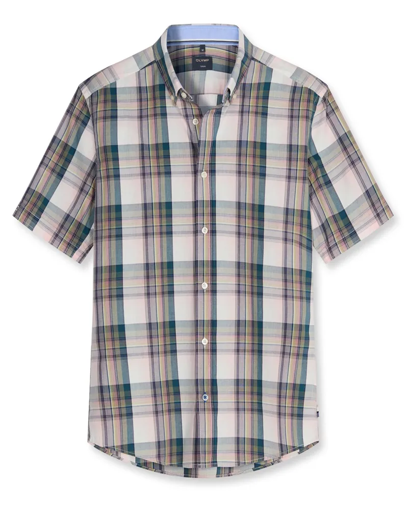 Olymp Casual, Regular Fit, Kurzarmhemd mit Glencheck-Muster in Rosenrot