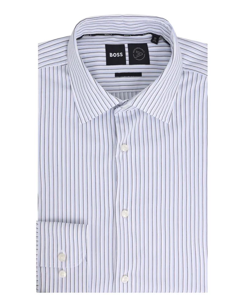 HUGO BOSS Gestreiftes Performance Stretch-Hemd mit Kentkragen, Slim Fit in Hellblau