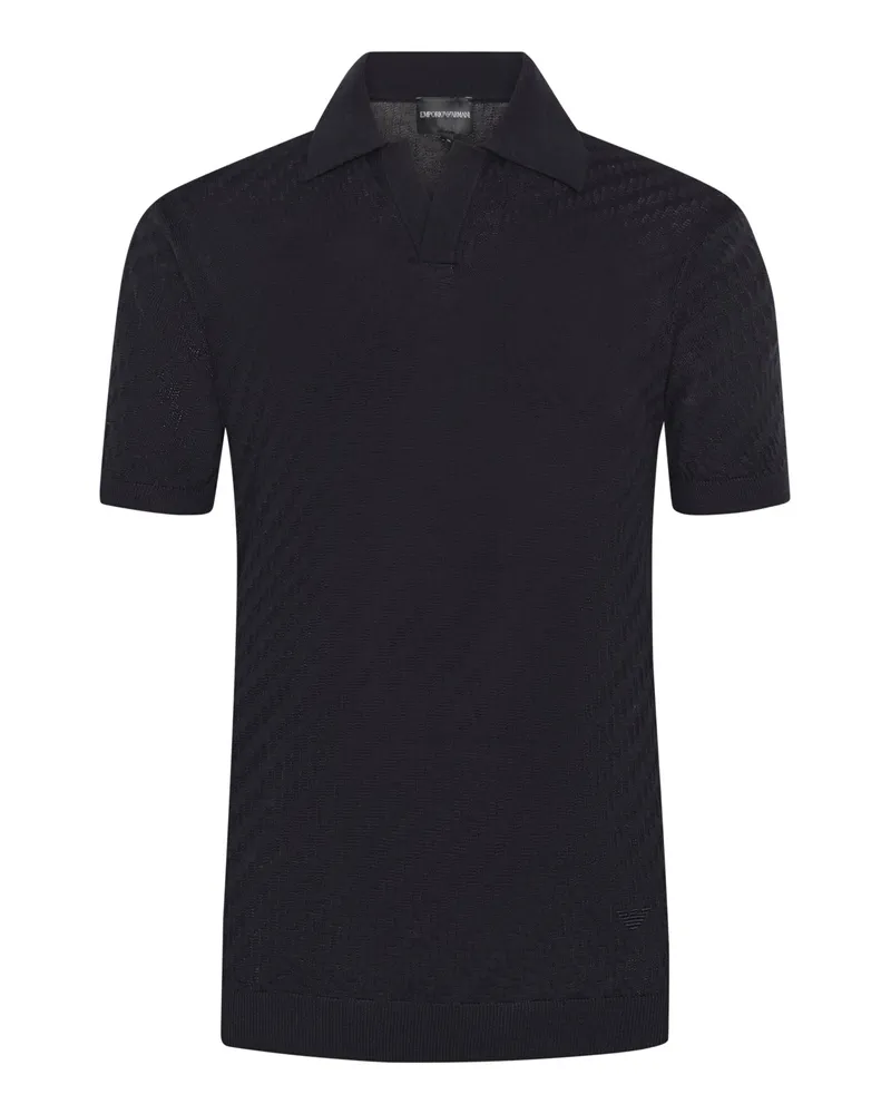 Emporio Armani Feinstrick-Poloshirt aus einem Wollmix mit Lyocell in Marine