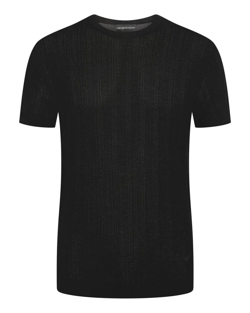 Emporio Armani Unifarbenes Feinstrick-T-Shirt aus Baumwolle in Schwarz
