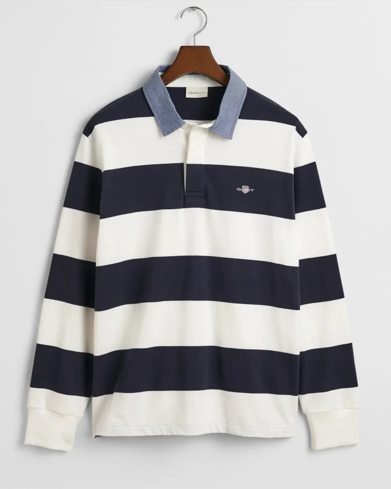 Gant Rugbyshirt mit Ringelmuster und Logo-Stickerei, Regular Fit in Offwhite