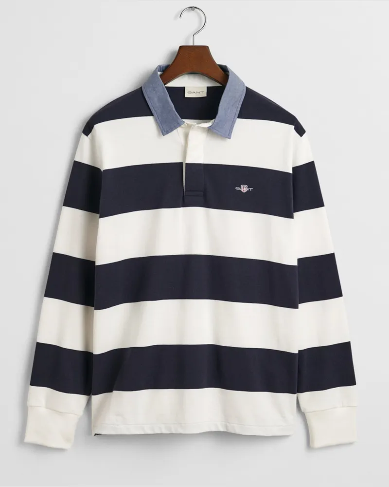 Gant Rugbyshirt mit Ringelmuster und Logo-Stickerei, Regular Fit in Offwhite