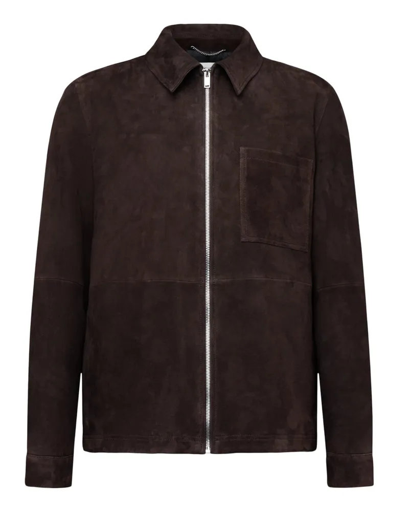 Drykorn Veloursleder-Blouson mit Hemdkragen in Dunkelbraun