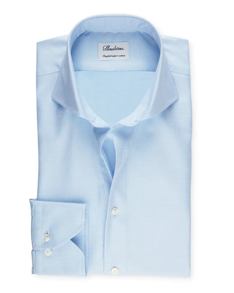 Stenströms Strukturiertes Hemd in Vollzwirn-Qualität mit Haifischkragen, Regular in Hellblau