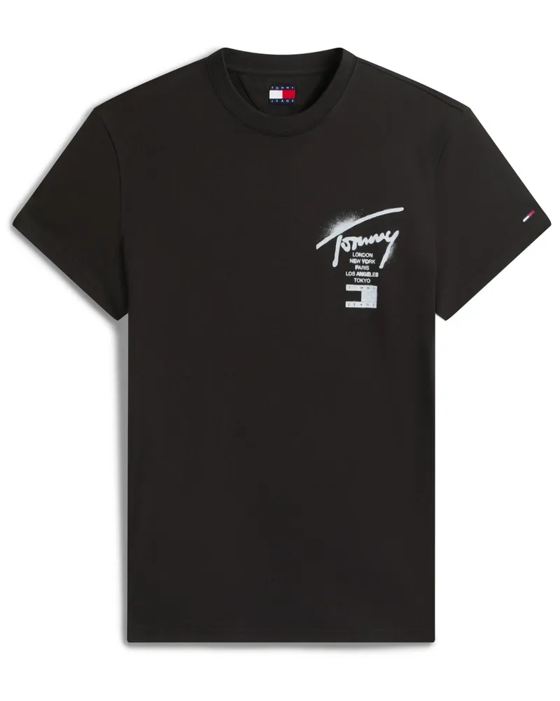 Tommy Hilfiger T-Shirt aus Baumwolle mit beidseitigem Print, Regular Fit in Schwarz