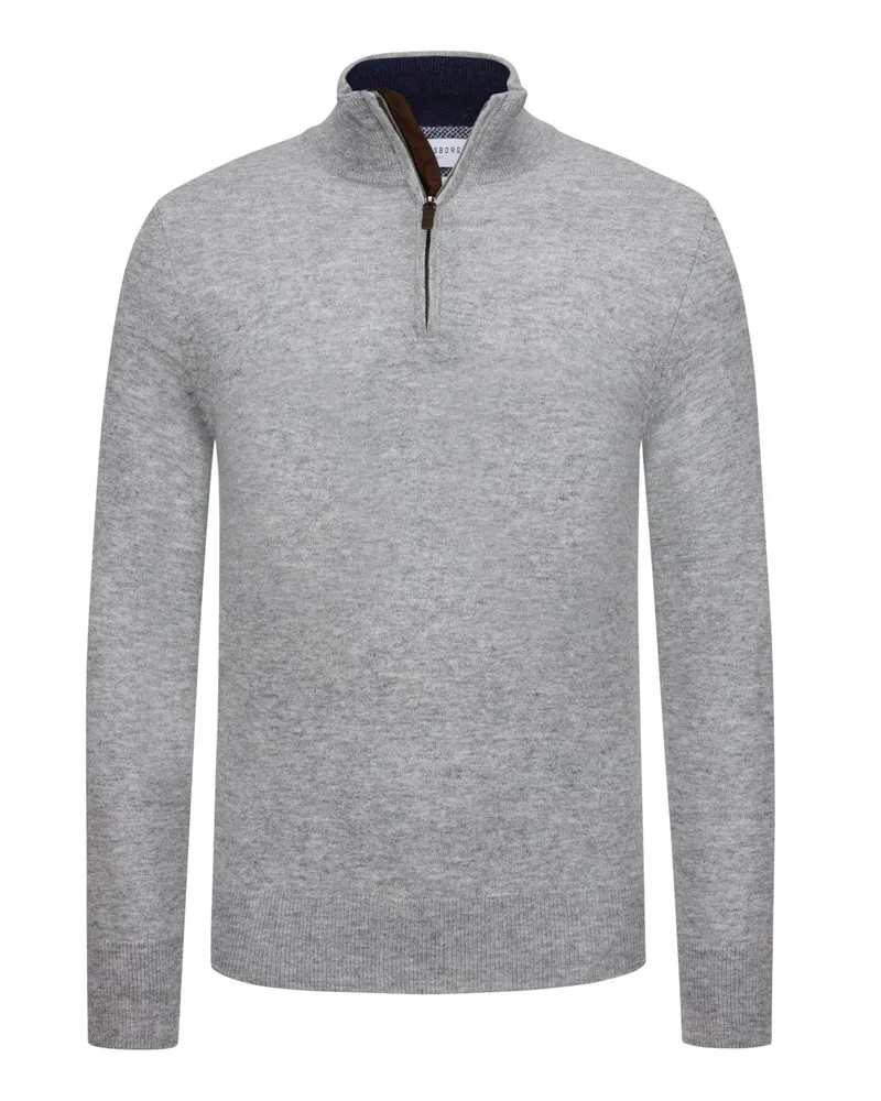 Tom Rusborg Softer Troyer aus Merinowolle und Kaschmir mit Ellenbogenpatches in Silber