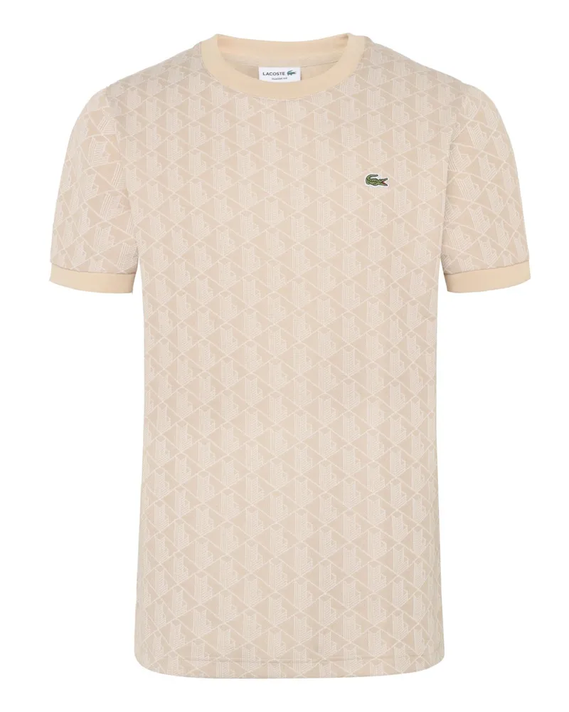 Lacoste T-Shirt in Jacquard-Strick mit Monogramm-Print, Classic Fit in Beige