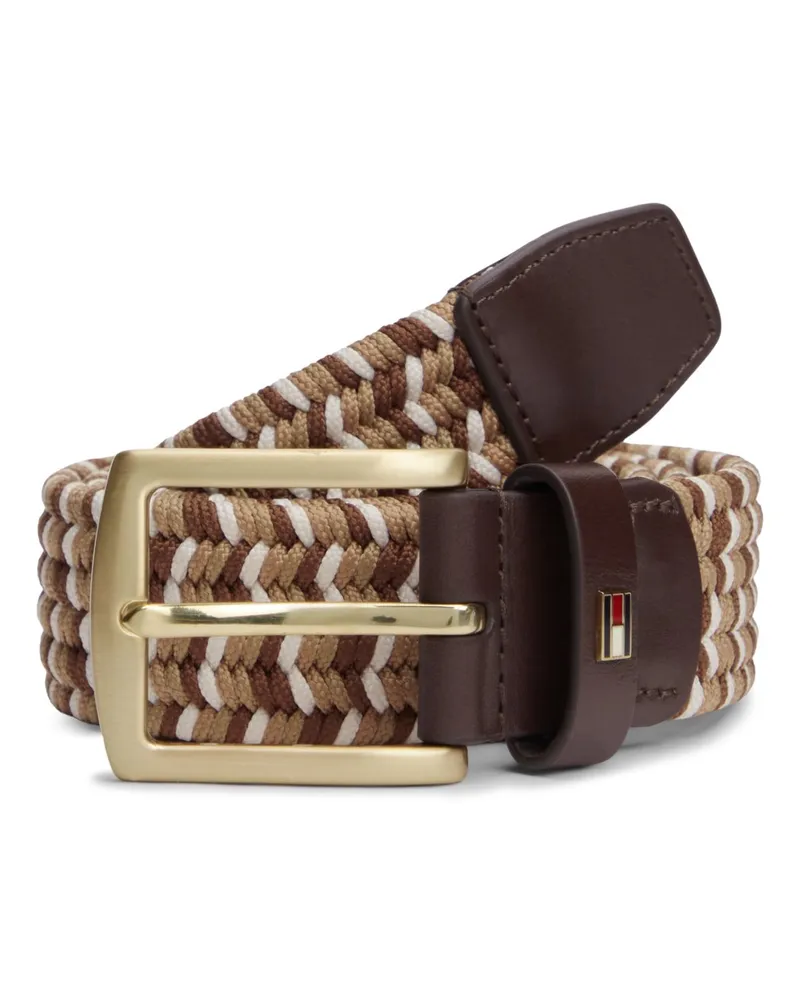 Tommy Hilfiger Elastischer Flechtgürtel mit Lederakzenten in Beige