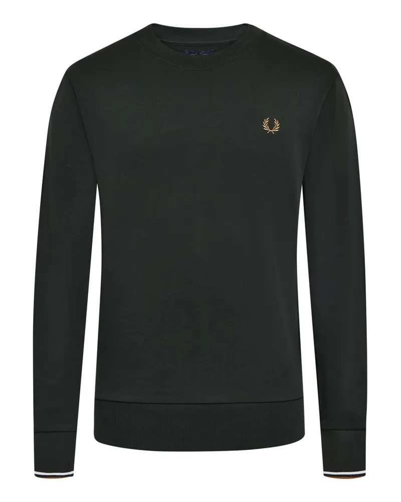 Fred Perry Sweatshirt mit Kontrastbündchen und Lorbeerkranz-Stickerei in Dunkelgrün