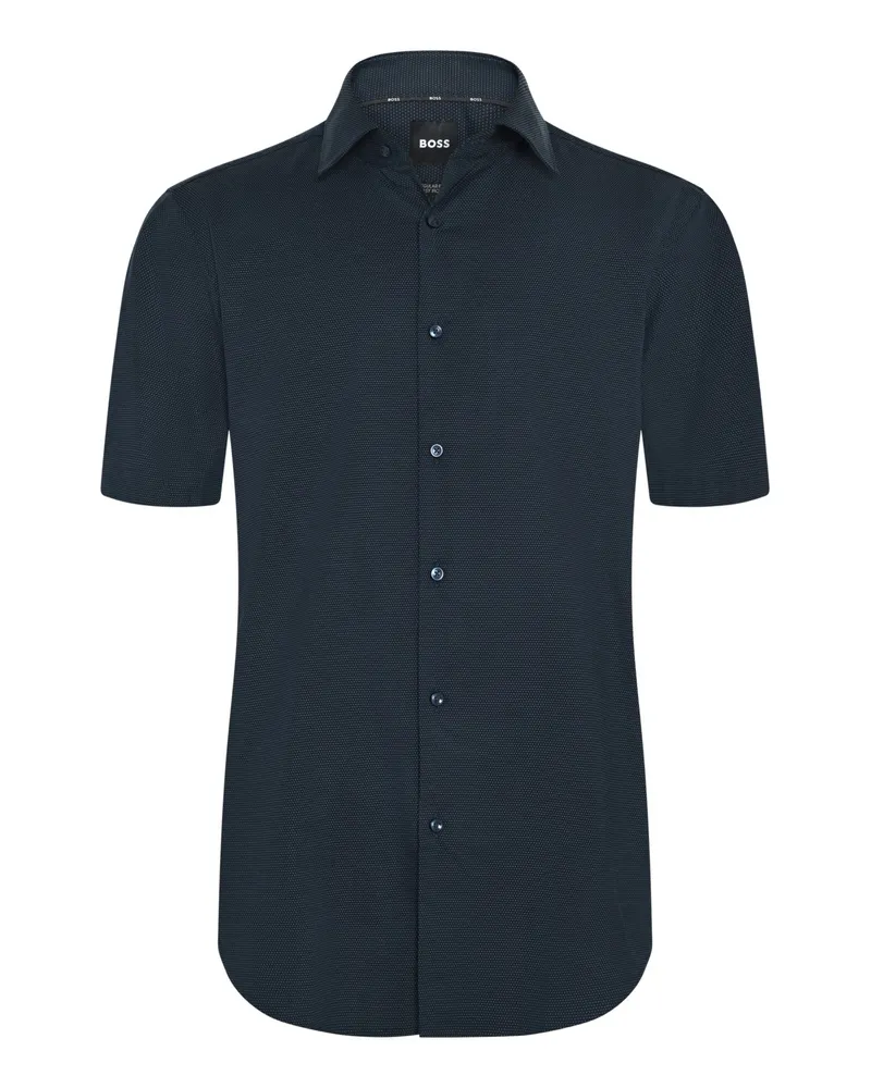 HUGO BOSS Stretch-Kurzarmhemd mit Punktmuster, Regular Fit in Marine