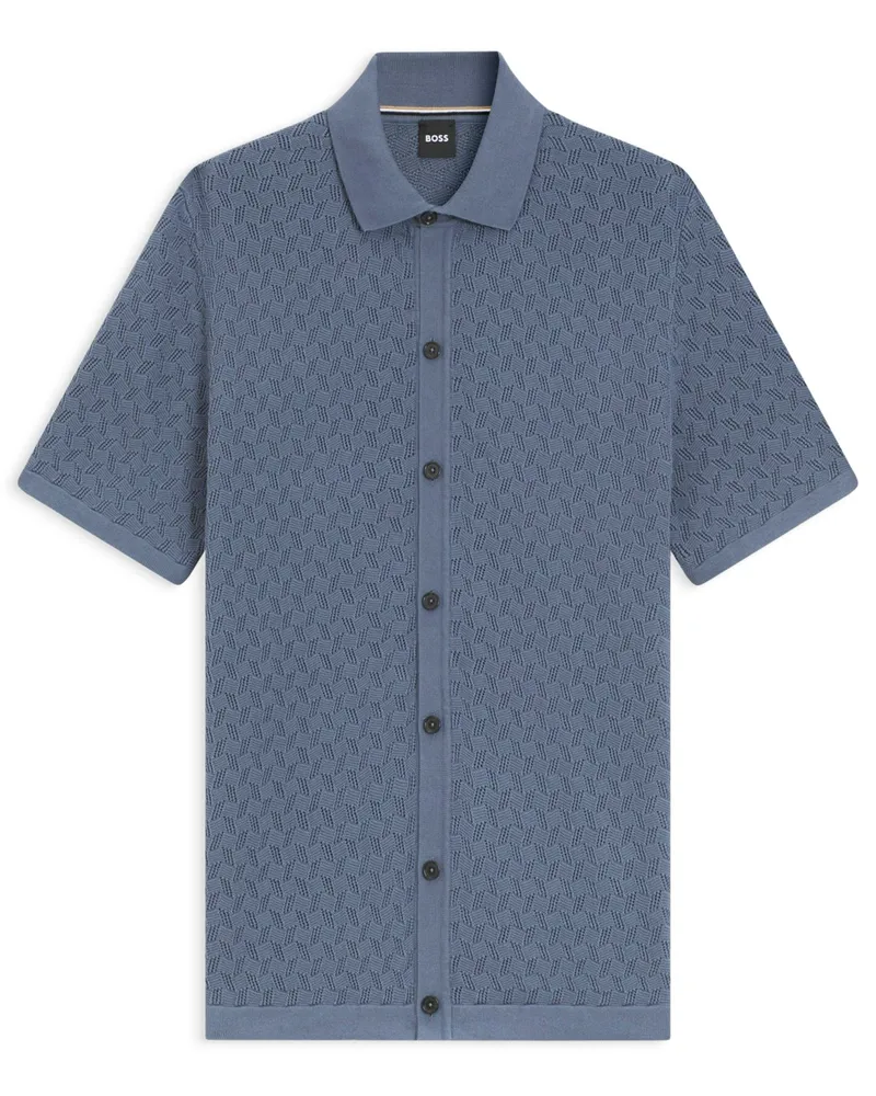 HUGO BOSS Kurzarm-Strickhemd aus Baumwolle in Blau