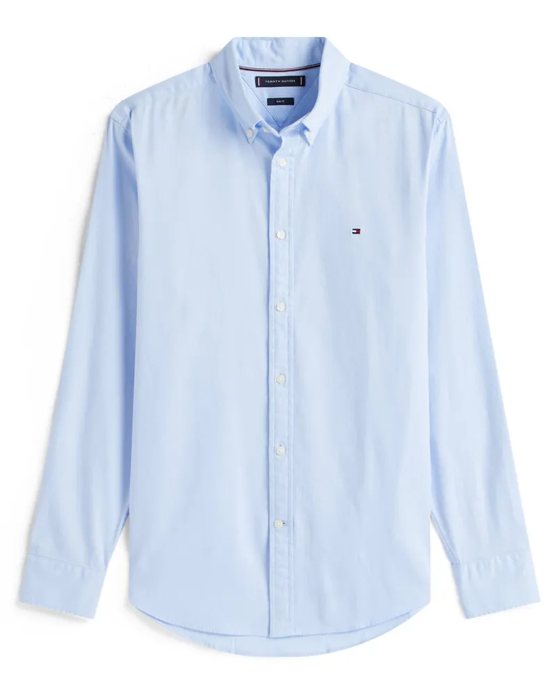 Tommy Hilfiger Hemd mit feiner Struktur und Stretchanteil, Slim Fit in Hellblau
