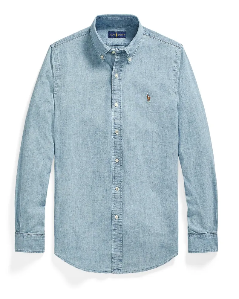 Ralph Lauren Baumwollhemd in Chambray-Optik mit Logo-Stickerei, Custom Fit in Denim