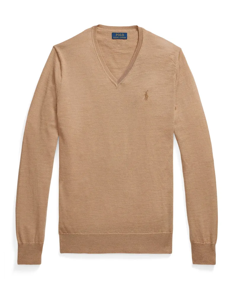 Ralph Lauren Pullover aus waschbarer Merinowolle, Slim Fit in Cognac