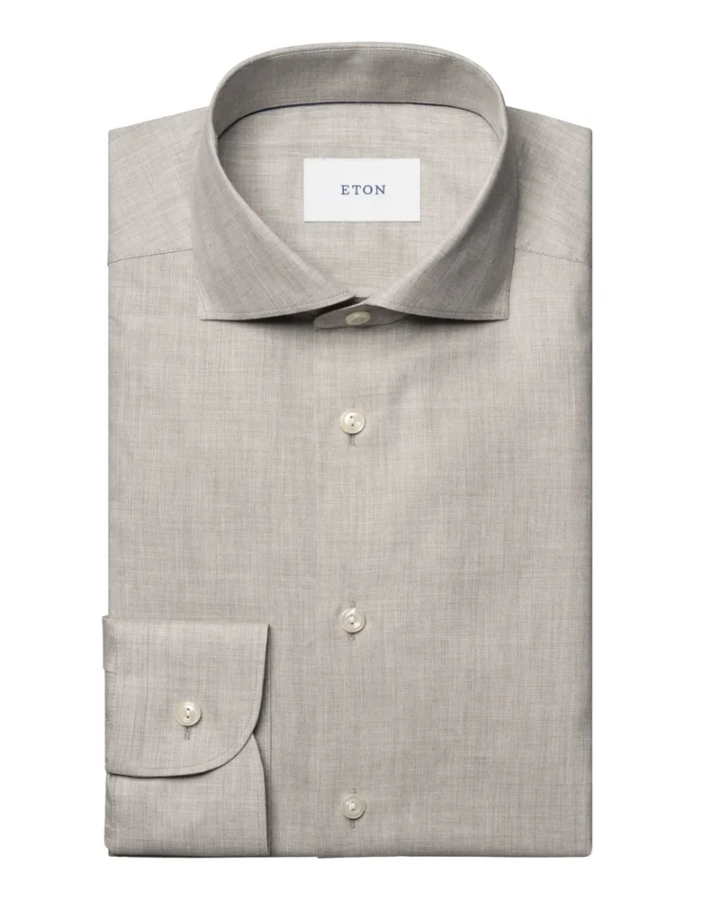 Eton Leichtes Flanellhemd mit feiner Fischgrät-Struktur, Contemporary in Beige