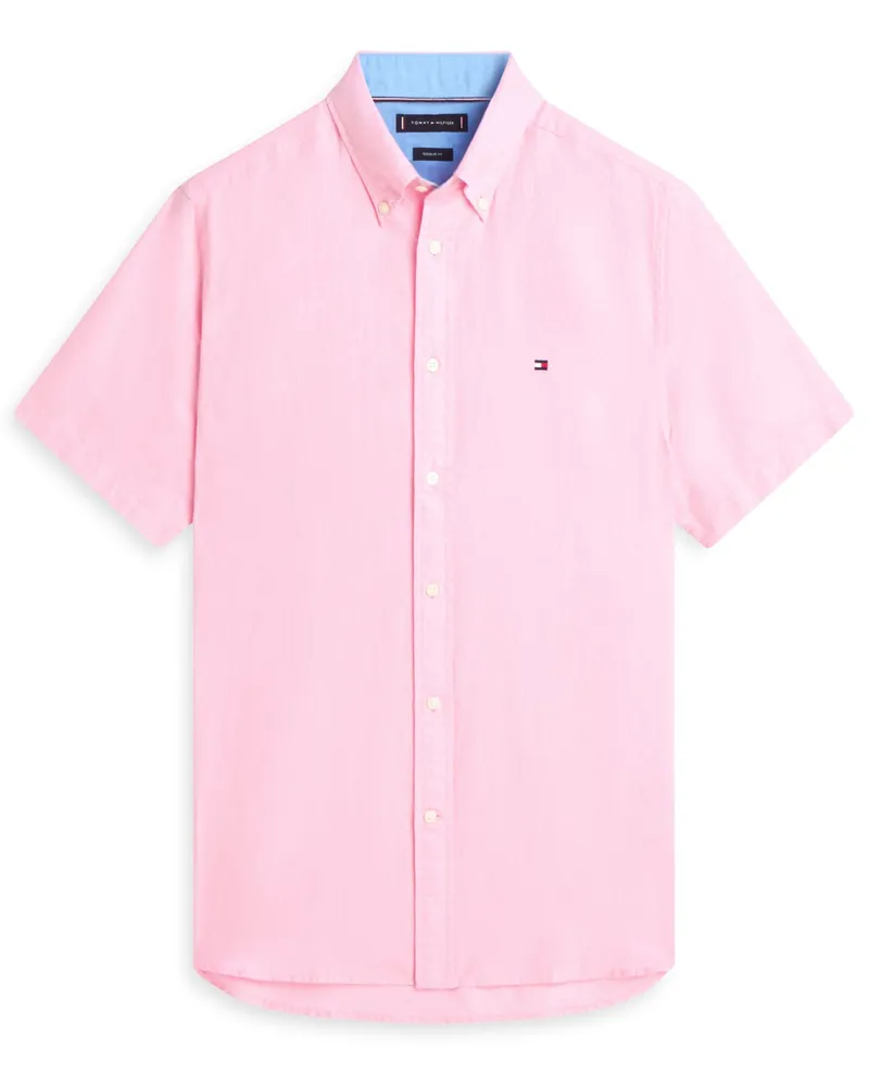 Tommy Hilfiger Kurzarmhemd aus Baumwolle und Leinen, Regular Fit in Rosenrot