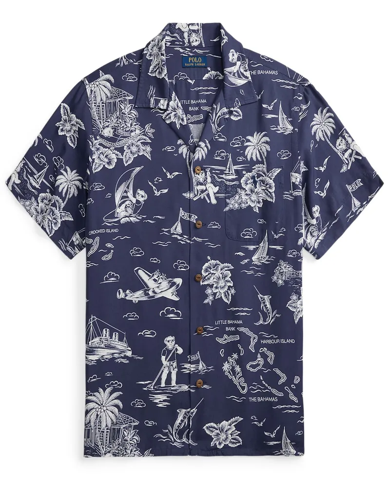 Ralph Lauren Leichtes Kurzarmhemd mit Allover-Print und Brusttasche, Classic Fit in Blau