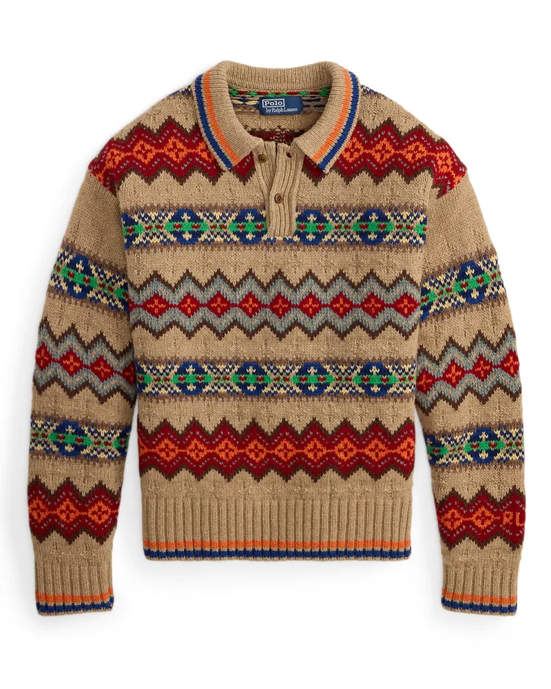Ralph Lauren Strick-Pullover mit Polokragen und Norweger-Muster in Multicolor