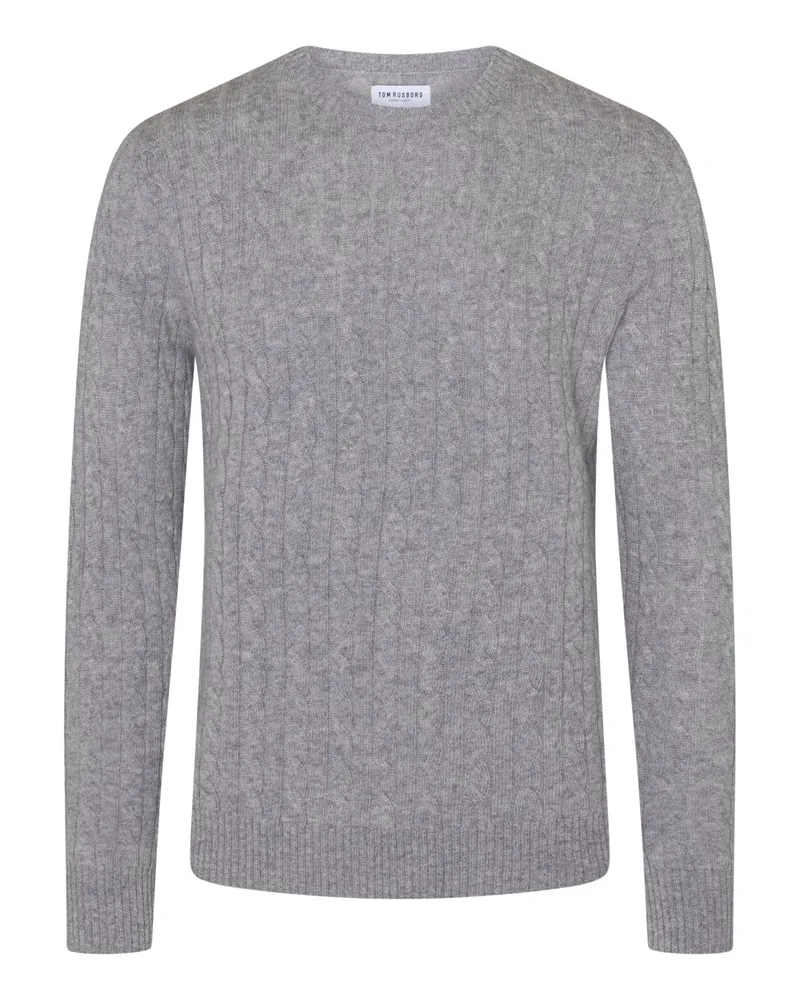 Tom Rusborg Softer Pullover aus Merinowolle und Kaschmir in Zopfstrick in Silber