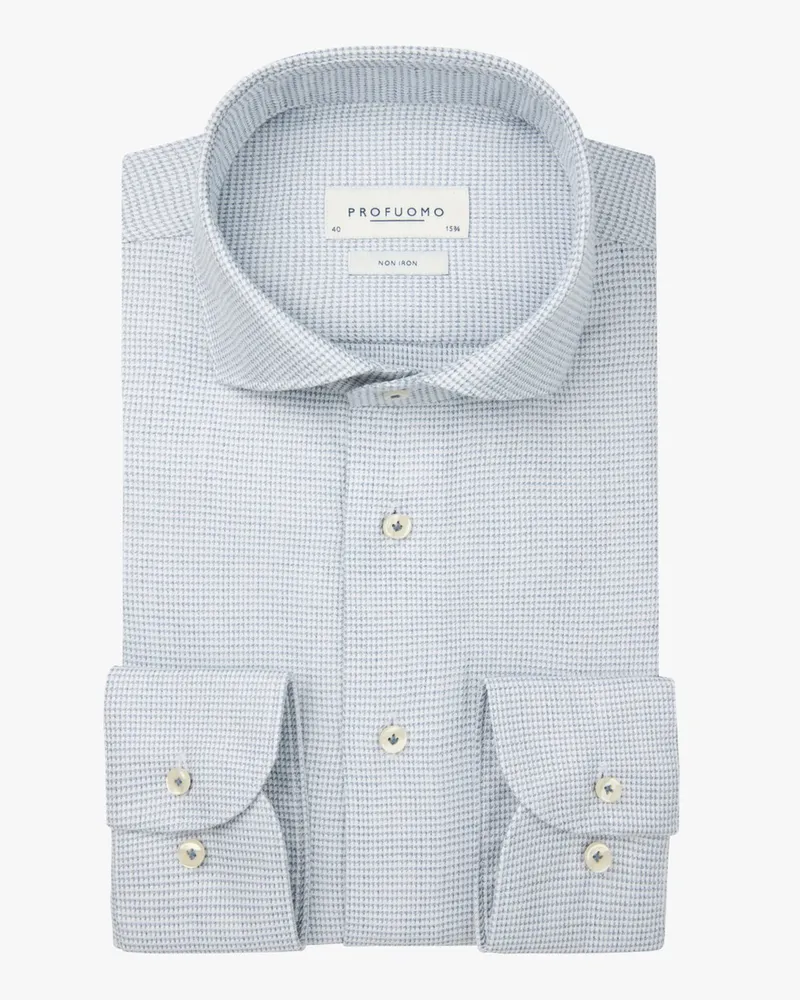 Profuomo Bügelfreies Hemd aus Baumwolle mit Pepita-Muster, Slim Fit in Grau