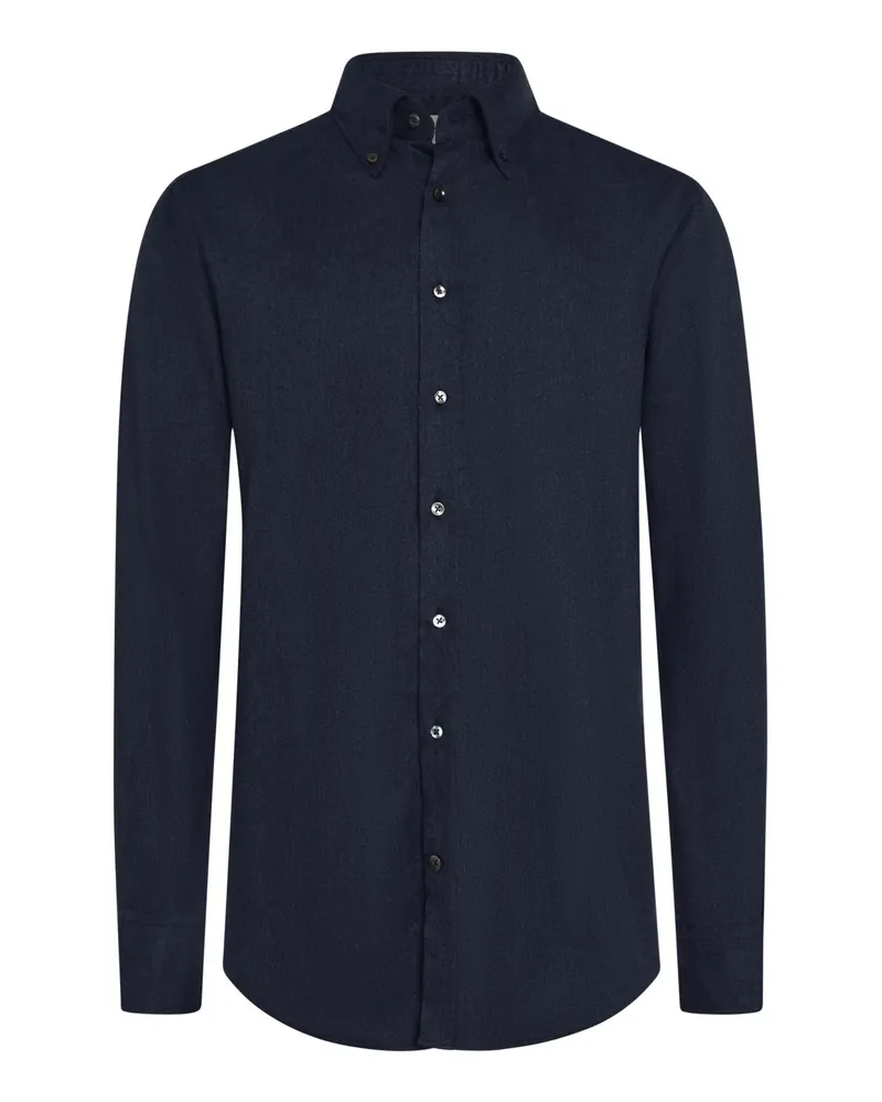 Stenströms Unifarbenes und softes Flanellhemd aus Twofold Super Cotton, Regular in Marine