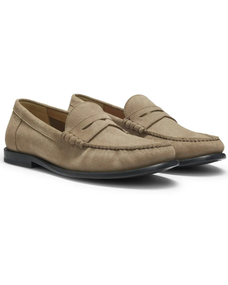 HUGO BOSS Loafer Tevan aus Veloursleder mit Gummisohle in Beige