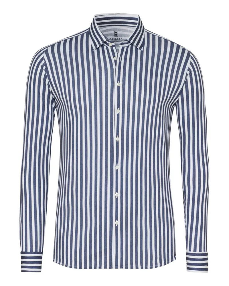 DESOTO Softes Jerseyhemd mit Streifenmuster und Kentkragen in Marine
