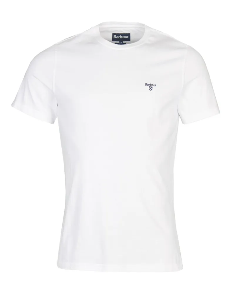 Barbour T-Shirt, Rundhals, Tartan-Stickerei, einfarbig in Weiß