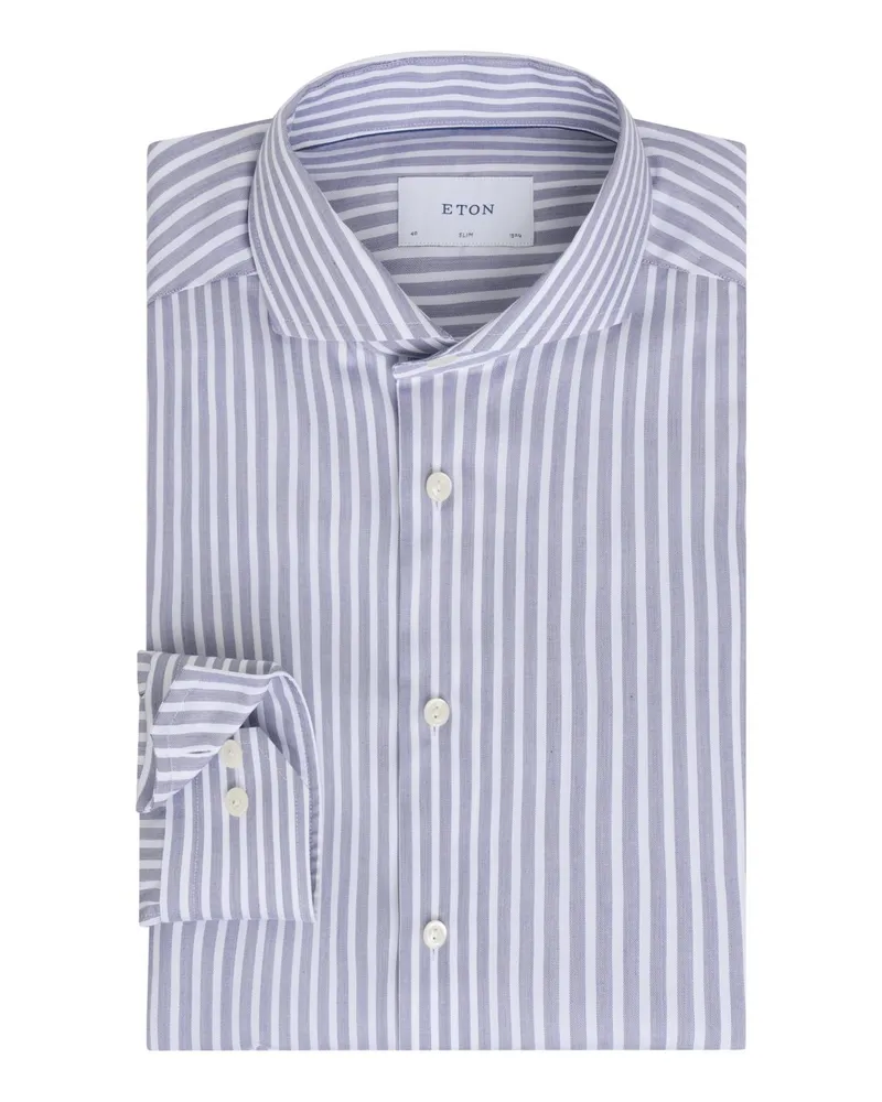 Eton Gestreiftes Twill-Hemd mit Haifischkragen, Slim in Blau