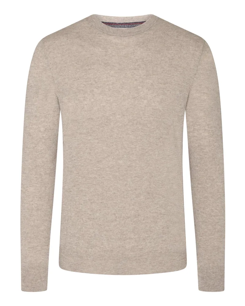 Tom Rusborg Leichter Rundhalspullover aus Merinowolle mit O-neck und Kaschmiranteil in Beige