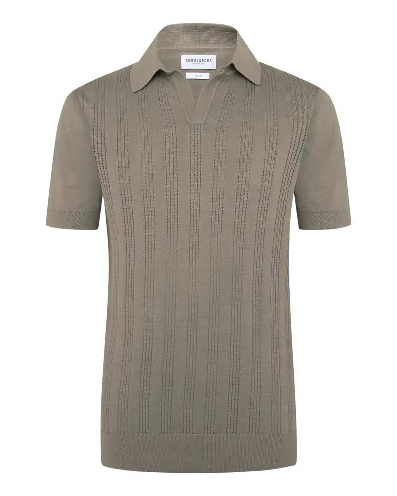 Tom Rusborg Poloshirt aus Baumwolle mit Variokragen und Streifenstrutkur in Braun