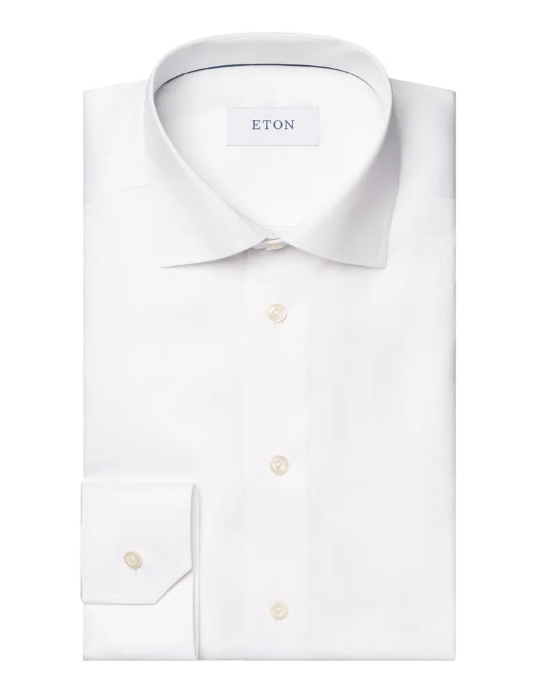 Eton Unifarbenes Twill-Hemd, Contemporary Fit in Weiß