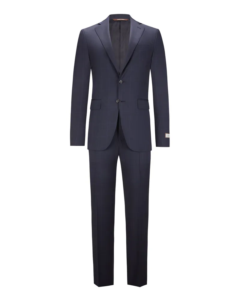Canali Anzug aus Schurwolle mit Glencheck-Muster, Slim Fit in Blau