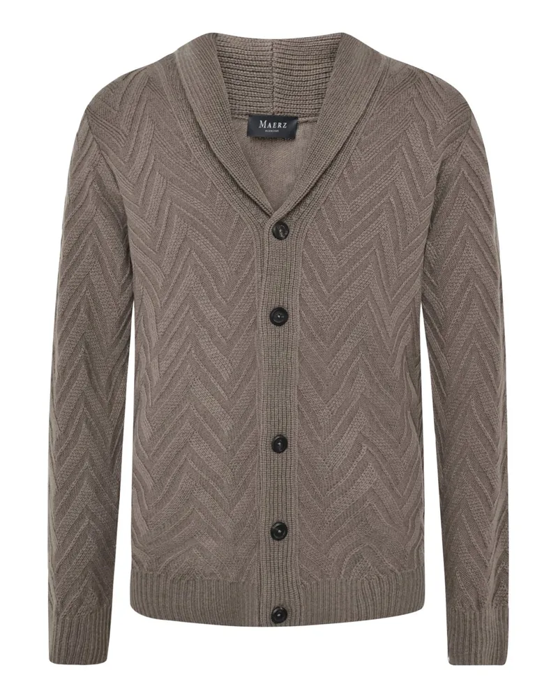 Maerz Cardigan aus Schurwolle mit Jacquard-Strick auf der Vorderzeite in Beige