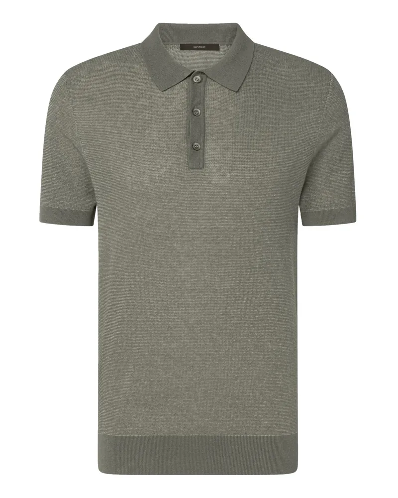 windsor. Strukturiertes Strick-Poloshirt aus einem Leinen-Mix mit Perlmuttknöpfen in Grün